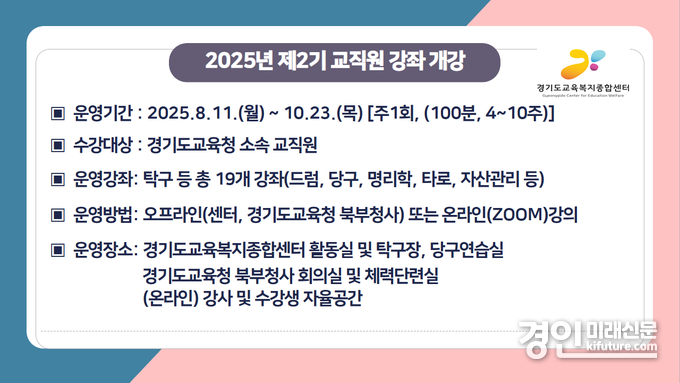 경기도교육복지종합센터, 2025년 제2기 교직원강좌 안내문. <사진=경기교육청>