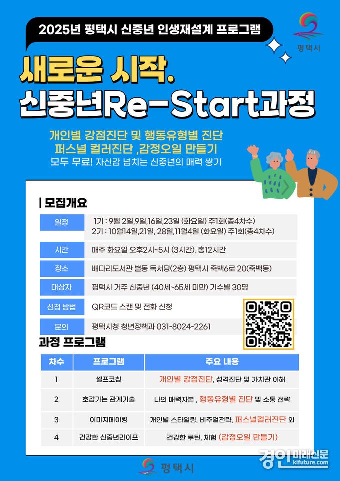 평택시 신중년 인생재설계 교육 수강생 모집 안내문. <사진=평택시>