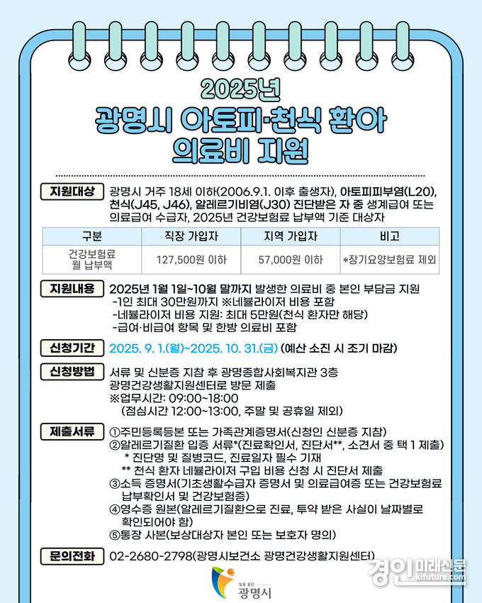 아토피·천식 등 알레르기질환 의료비 지원 안내문. <사진=광명시>