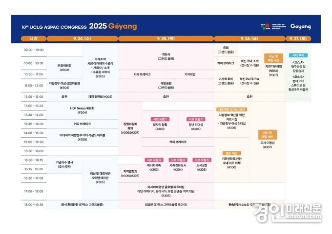 ‘제10차 UCLG ASPAC 고양 총회’ 프로그램 일정표. <사진=고양시>