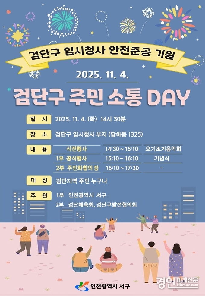 인천 서구 검단구 임시청사 안전준공 기원 ‘검단구 주민소통 DAY’ 안내문. <사진=서구>