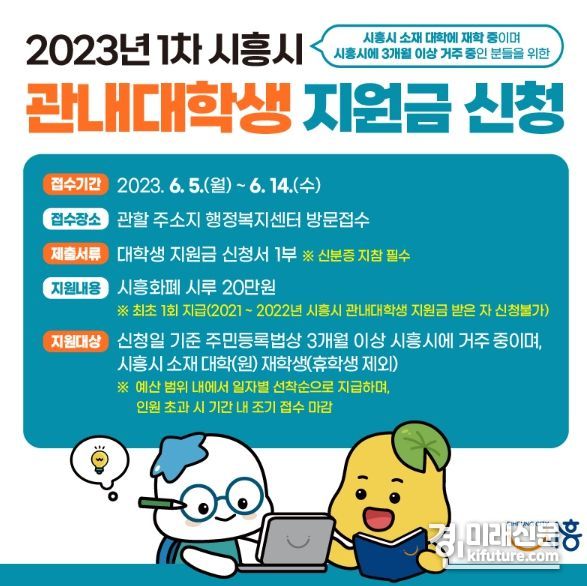 시흥시 관내 대학생 지원금 신청 안내문. <사진=시흥시>