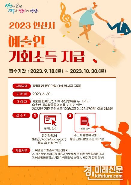 안산시, 예술인 기회소득 지급 안내문. <사진=안산시>