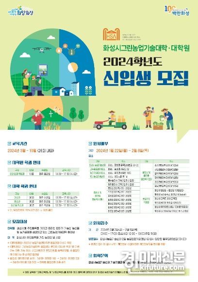 2024학년도 화성시 농업인대학과정 그린농업기술대학(원)신입생 모집 안내문. <사진=화성시>