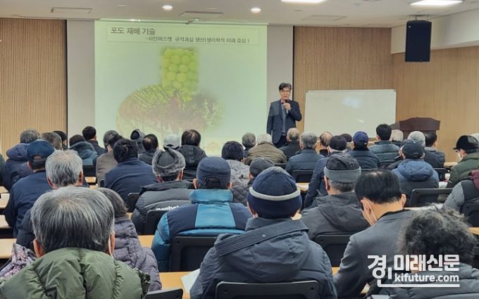 화성시가 '2024년 샤인머스캣 고품질 재배기술 교육'을 실시하고 있다. <사진=화성시>