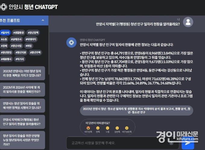안양시 청년 챗GPT 서비스 모습. <사진=안양시>