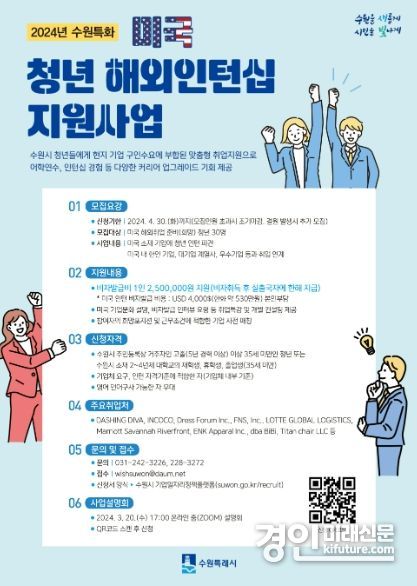 수원시, ‘2024년 수원특화 청년 해외인턴지원사업’ 안내문. <사진=수원시>