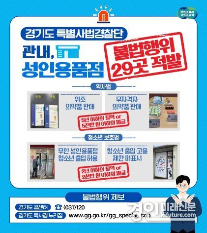 경기도 특사경 성인용품점 불법행위 적발 안내문. <사진=경기도>