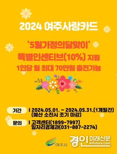‘5월 가정의 달’ 여주사랑카드 특별 인센티브 10% 지원 홍보물. <사진=여주시>
