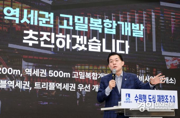 이재준 수원시장이 ‘수원형 도심 재창조 2.0 프로젝트’를 발표하고 있다. <사진=수원시>